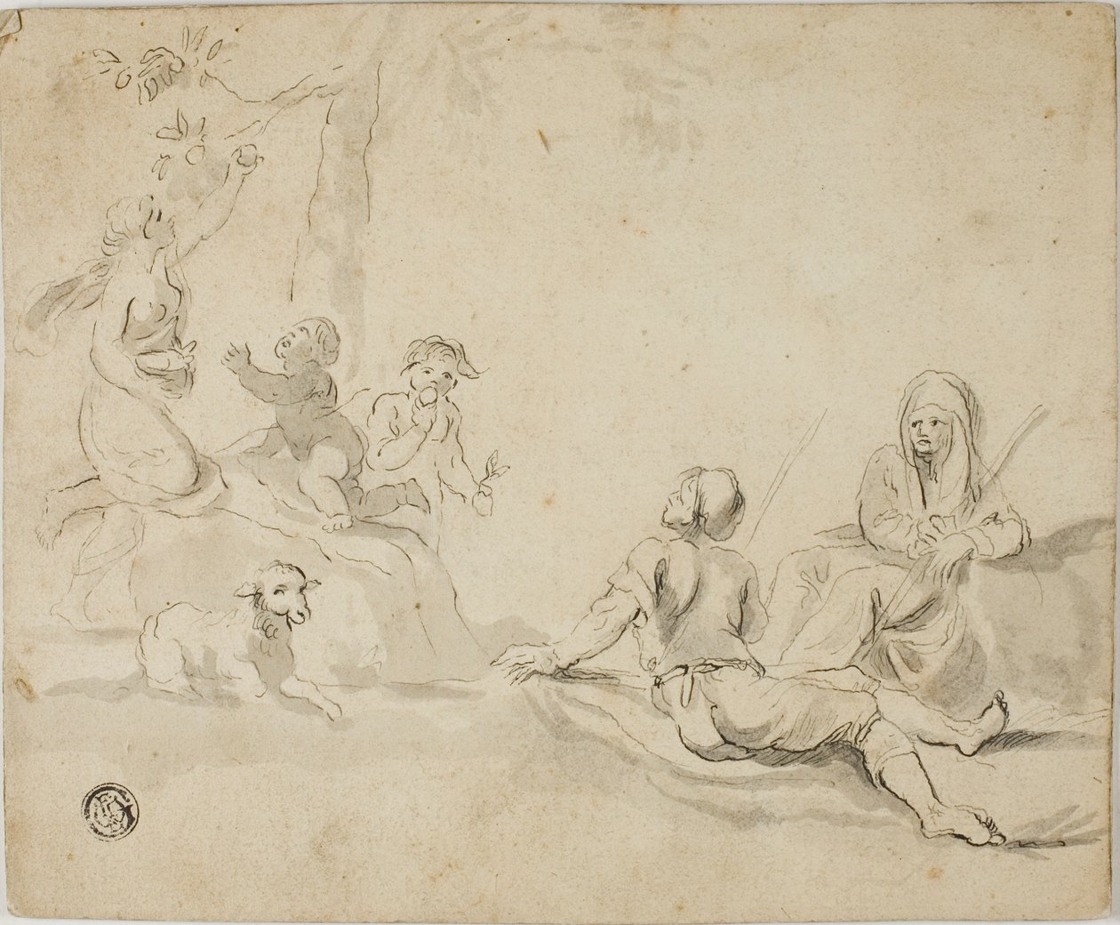 Almaszedők és pihenő pásztorok alkotó: Salvator Rosa