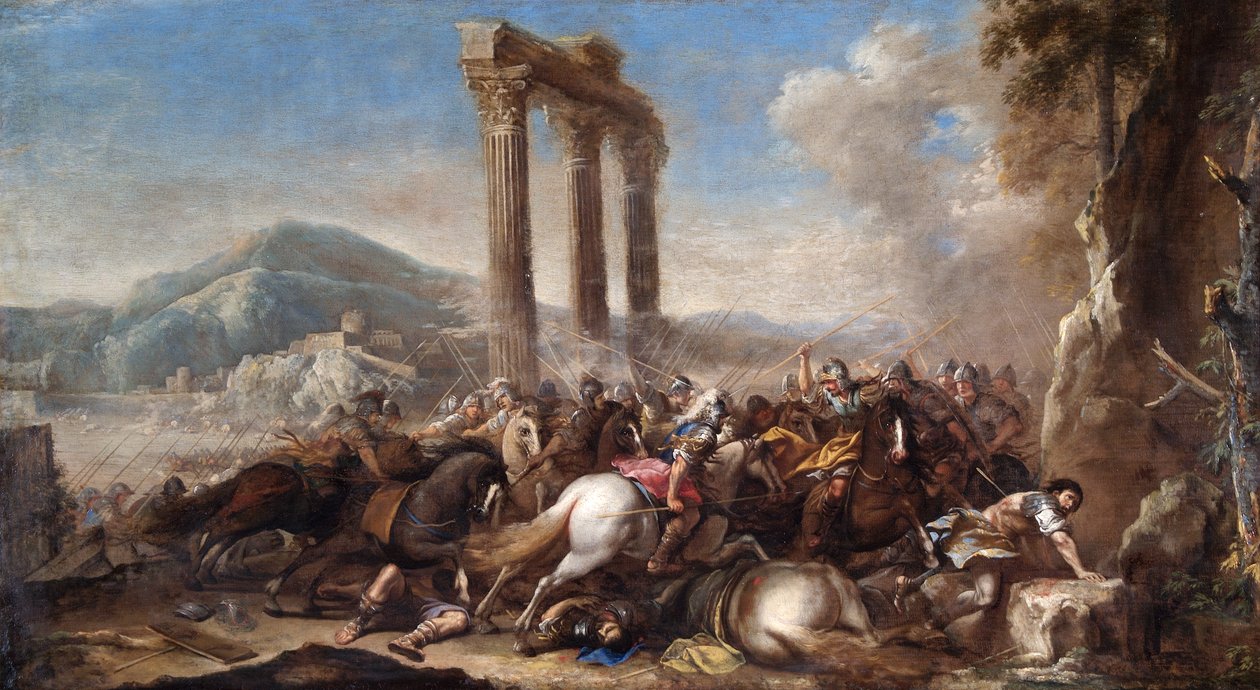 Csata jelenet klasszikus oszlopsorral alkotó: Salvator Rosa