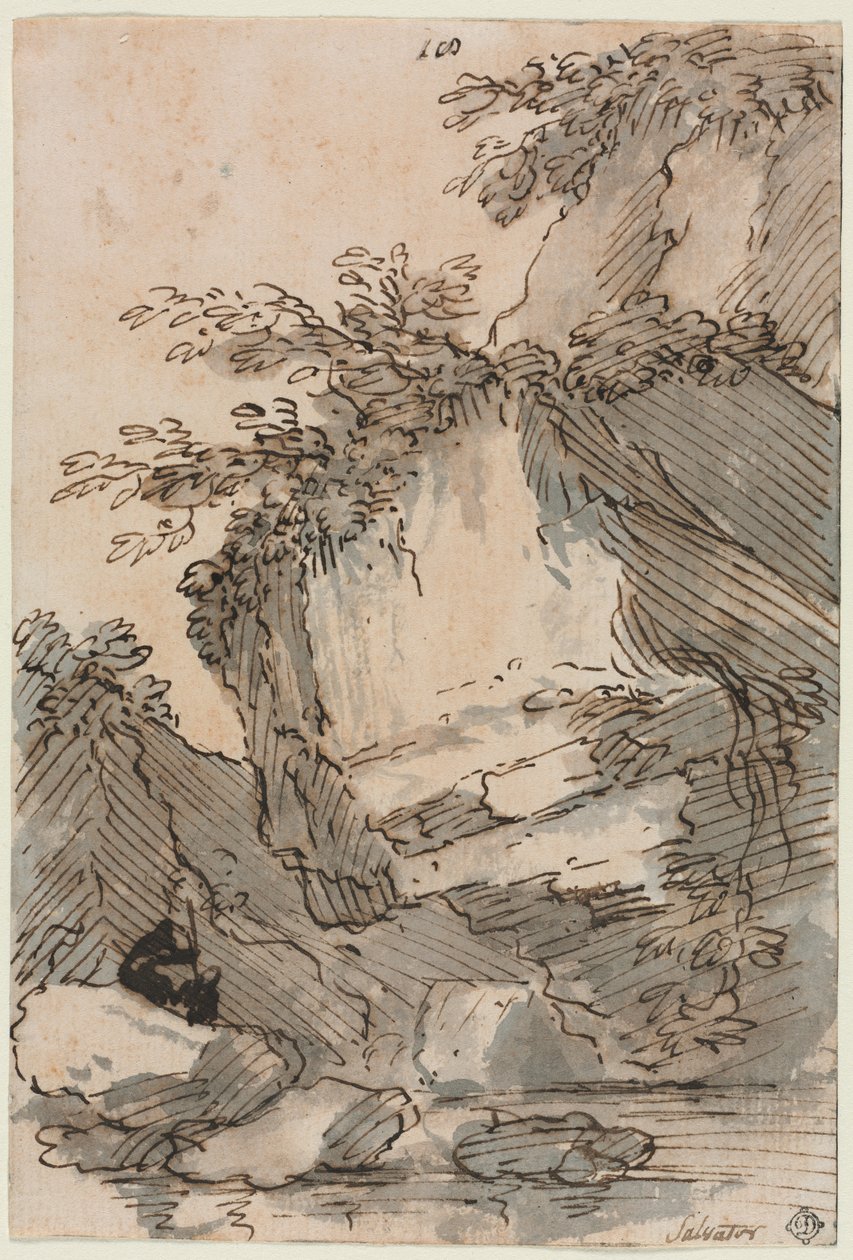 Figurák egy sziklás medence mellett alkotó: Salvator Rosa