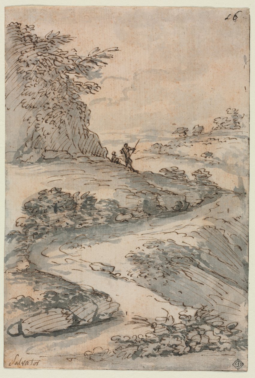 Figurák egy kanyargós úton, 1600-as évek közepe. alkotó: Salvator Rosa