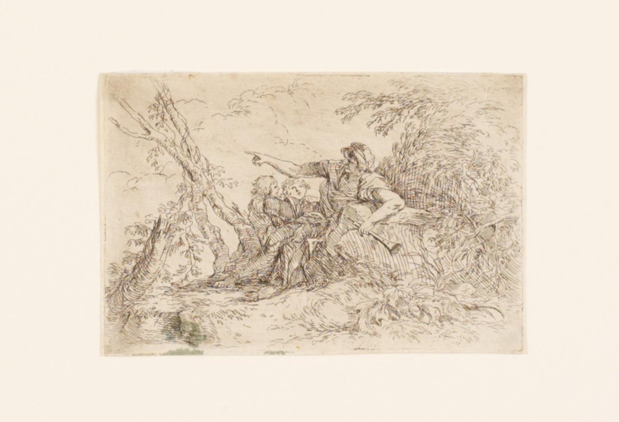 Pásztor és két gyerek egy tájban alkotó: Salvator Rosa