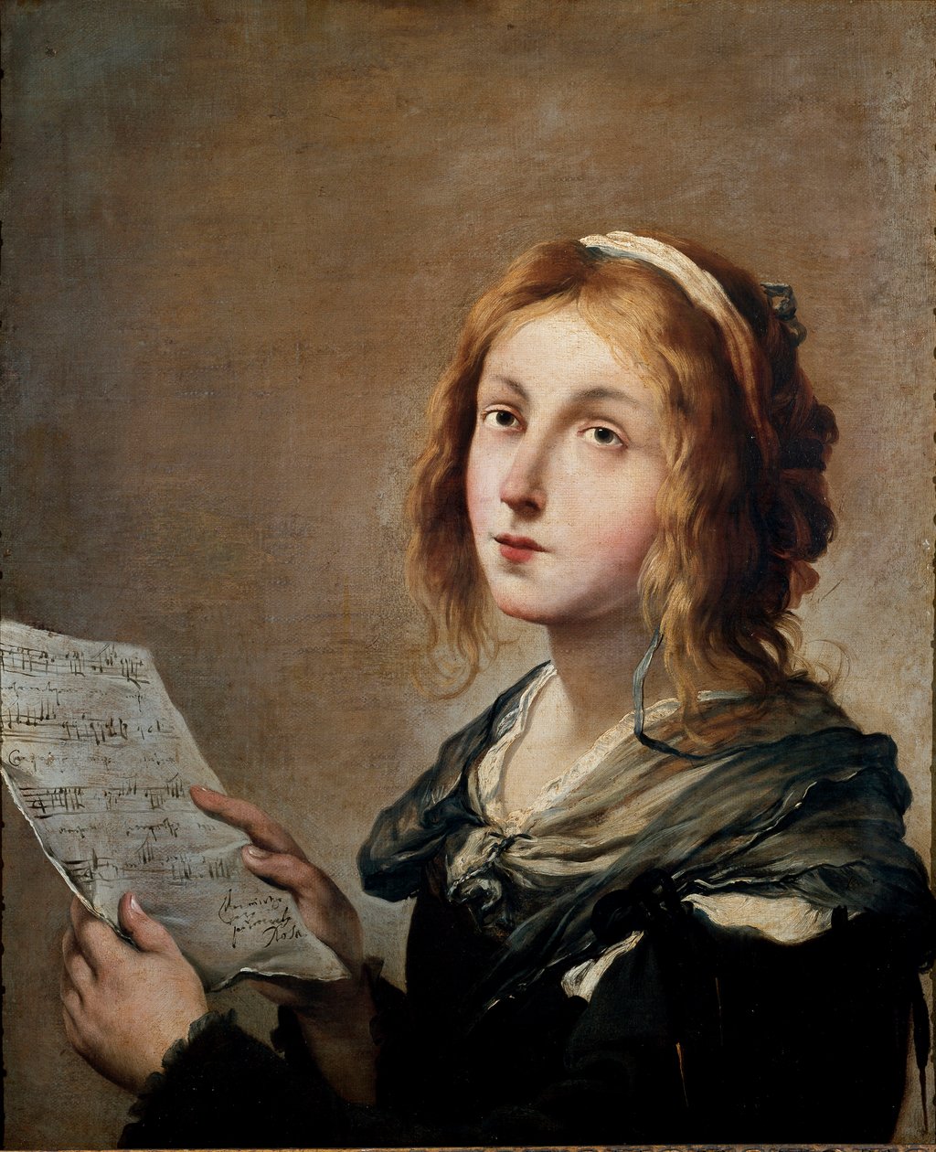 Zene Nagyon szerény szociális helyzetű fiatal nő, zenét megtestesítő, kotta a kezében. Salvator festménye alkotó: Salvator Rosa