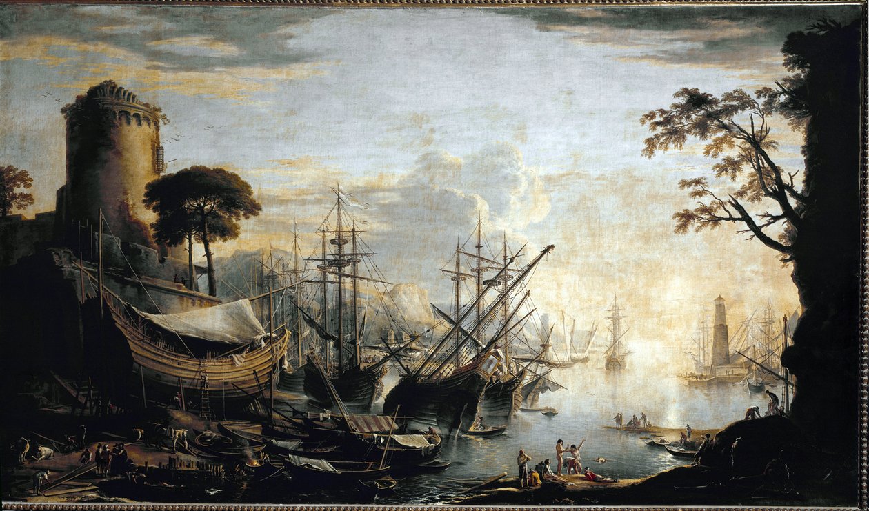 A kikötő kikötője. Salvator Rosa festménye alkotó: Salvator Rosa