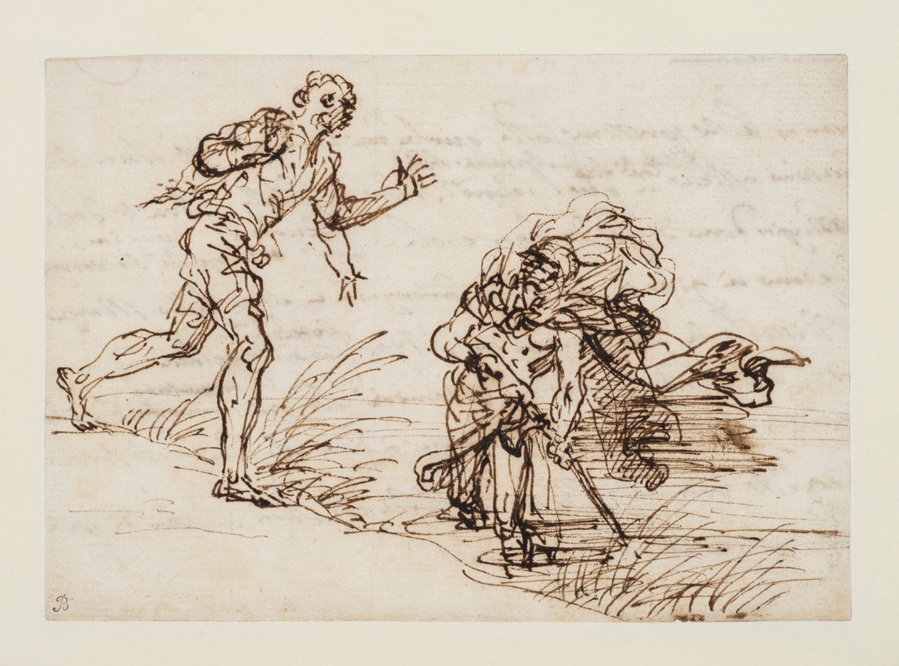 Merkúr és a becstelen favágó (recto), 1655-1659 körül (toll és barna tinta öntött papírra) alkotó: Salvator Rosa