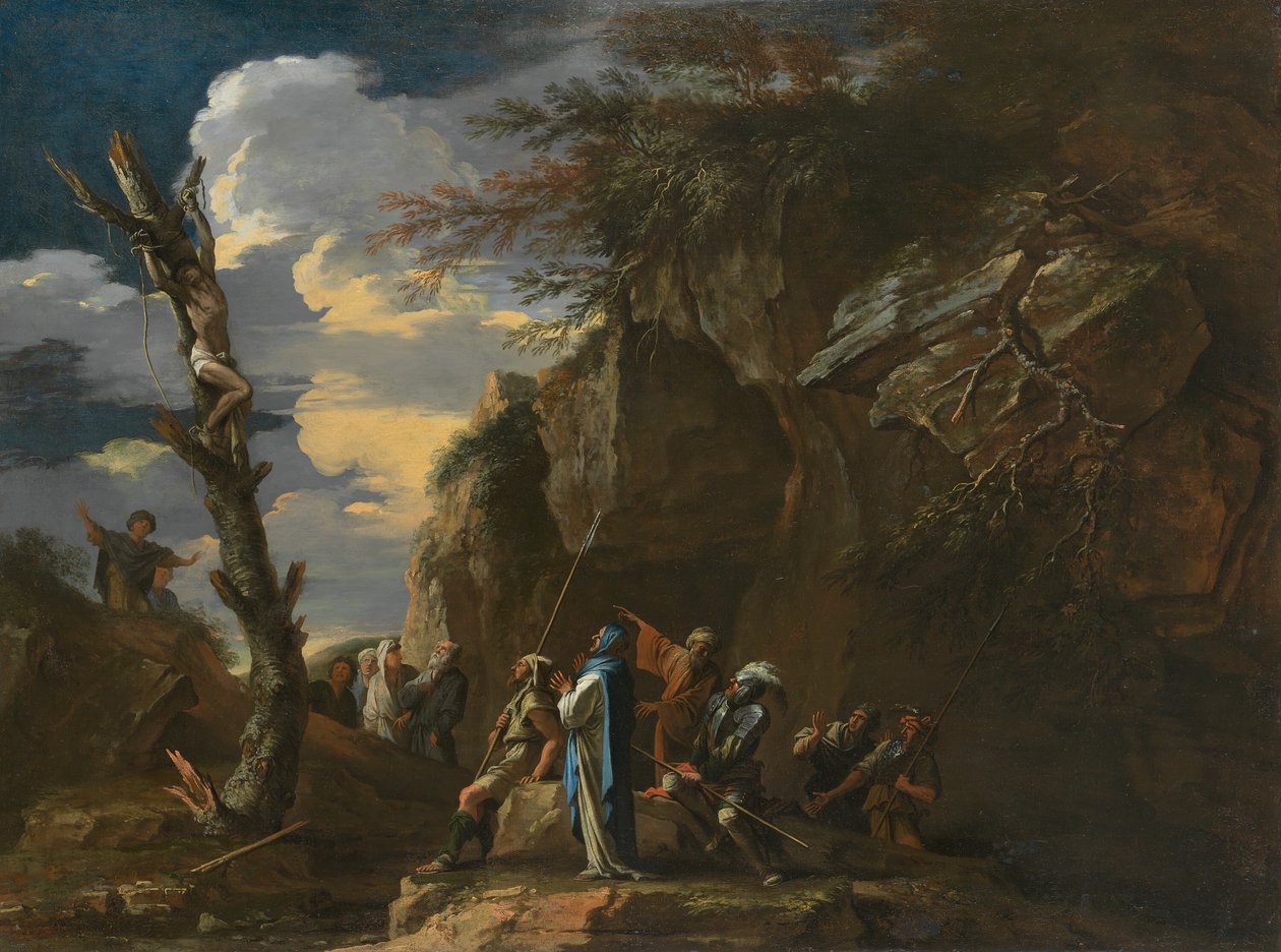 Polikratész keresztre feszítése, c. 1664. alkotó: Salvator Rosa