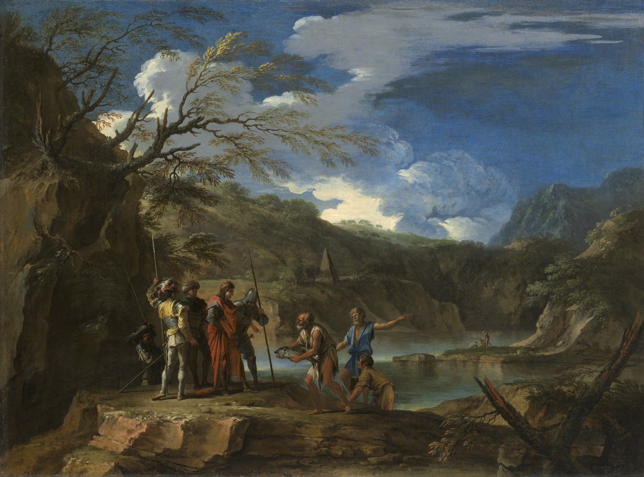 Polykratész és a halász, 1664 körül alkotó: Salvator Rosa
