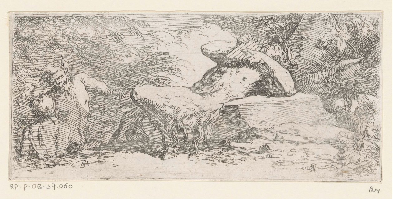 Szatír serpenyős furulyával Tritonok és folyóistenek (sorozat címe) alkotó: Salvator Rosa