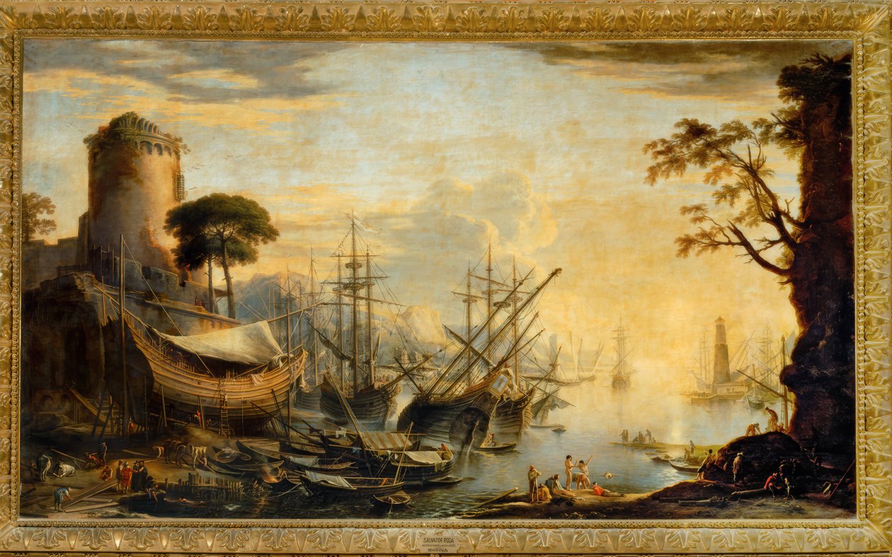 Tengeri kikötő naplementekor alkotó: Salvator Rosa