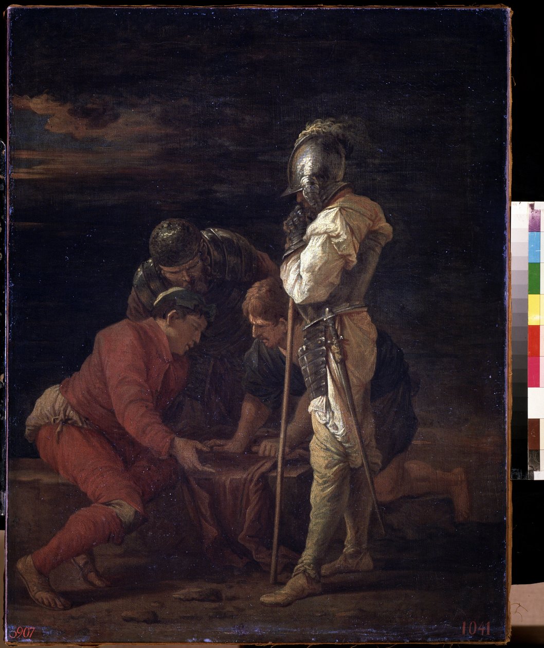 A katonák kockáznak. Salvator (Salvatore) Rosa (1615-1673) festménye, 1656 körül, olasz művészet (Nápoly), barokk művészet. Állami A. Puskin Szépművészeti Múzeum, Moszkva. alkotó: Salvator Rosa