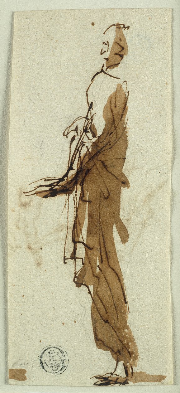Álló drapériás alak profilban (recto); az ártatlanok lemészárlása (verso) alkotó: Salvator Rosa