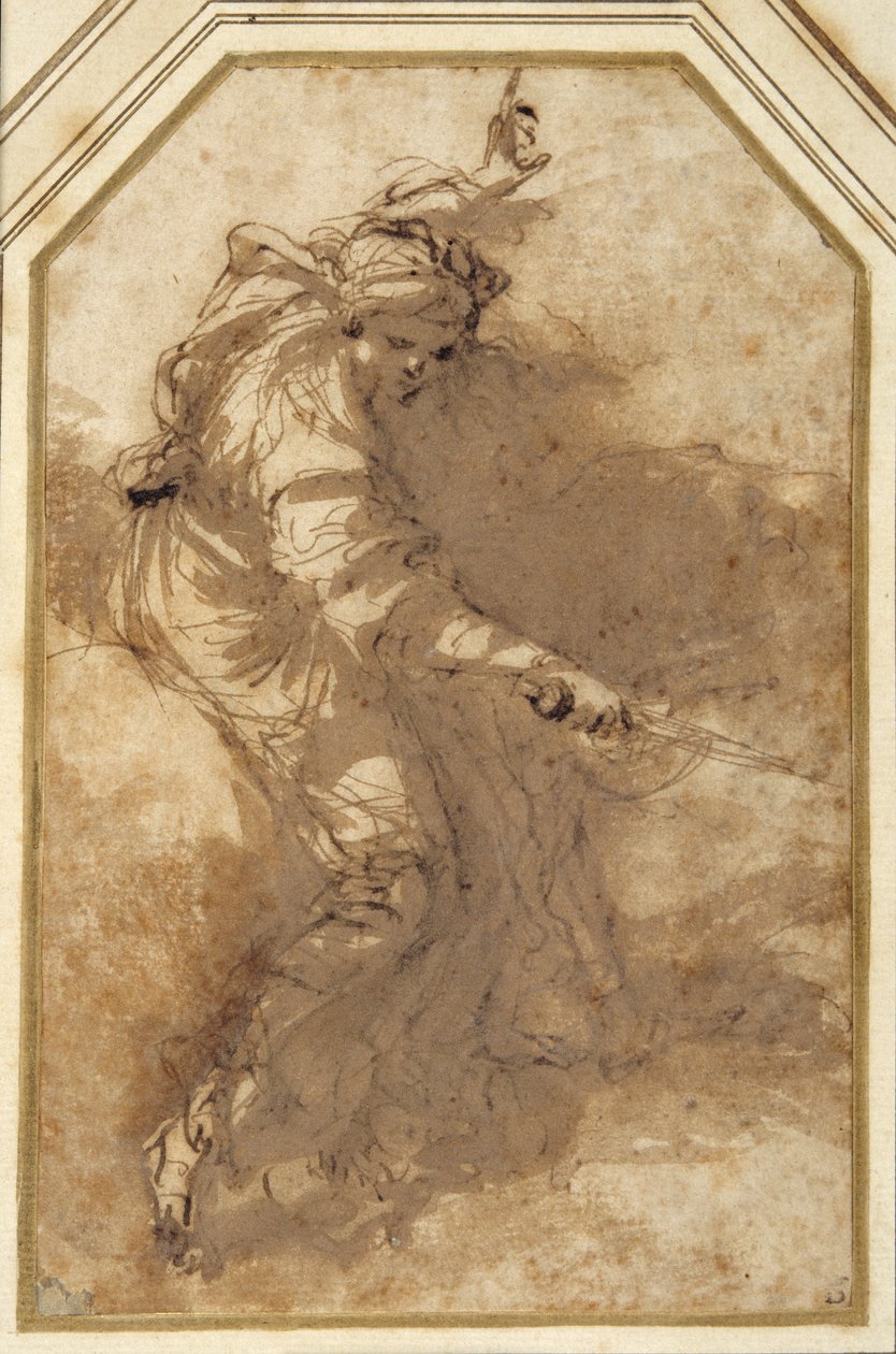 Tanulmány az „igazságosság allegóriájához” (tinta mosással a papírra) alkotó: Salvator Rosa