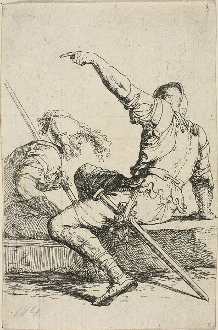 Két harcos ül alacsony sziklákon alkotó: Salvator Rosa