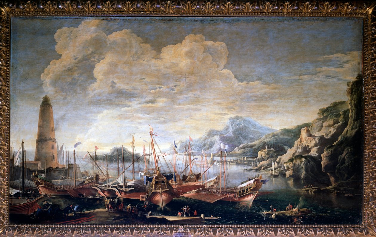 Kilátás egy kikötőre - olaj, vászon alkotó: Salvator Rosa