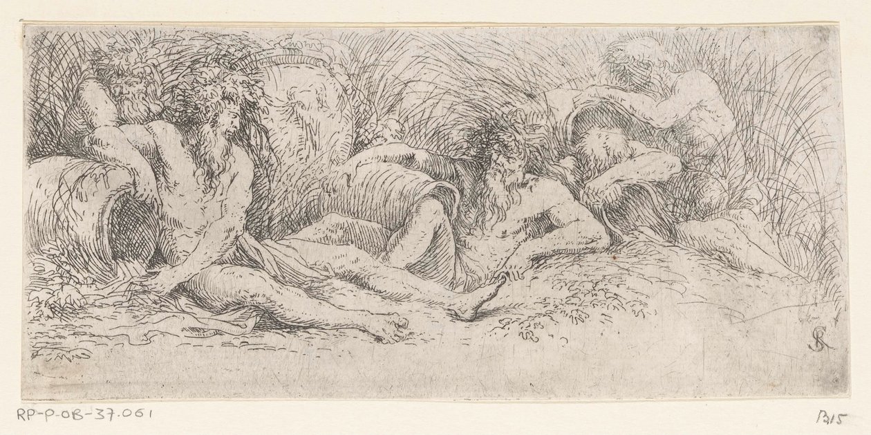 Öt folyóisten urnákkal Tritonok és folyóistenek (sorozat címe) alkotó: Salvator Rosa