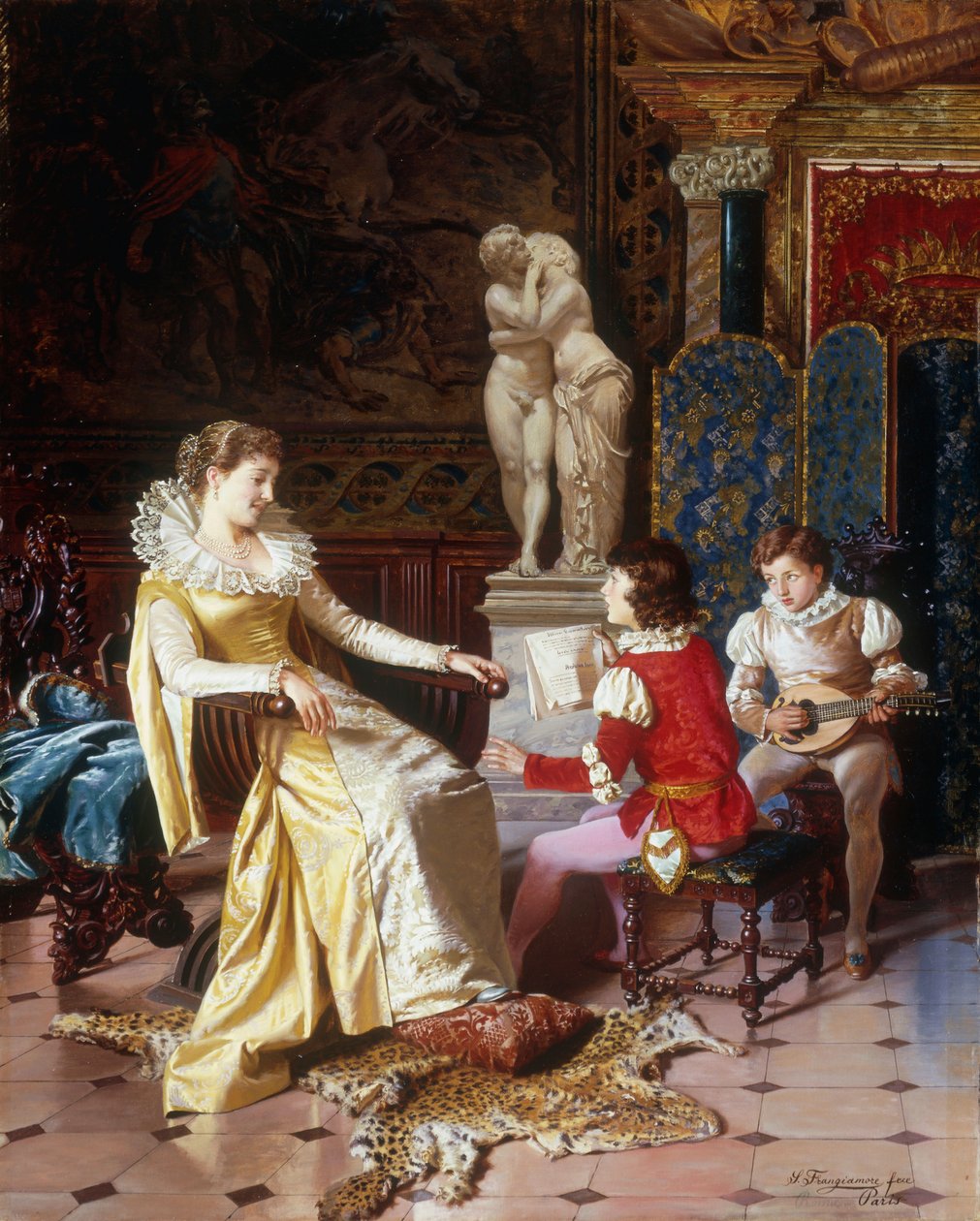 Isabella Orsini hallgatja a Tasso fiait, 1897 körül alkotó: Salvatore Frangiamore