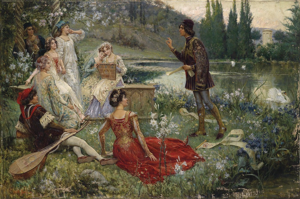 A Dekameron par Salvatore Postiglione (1861-1906). Olaj, vászon, mérete: 100x151 alkotó: Salvatore Postiglione