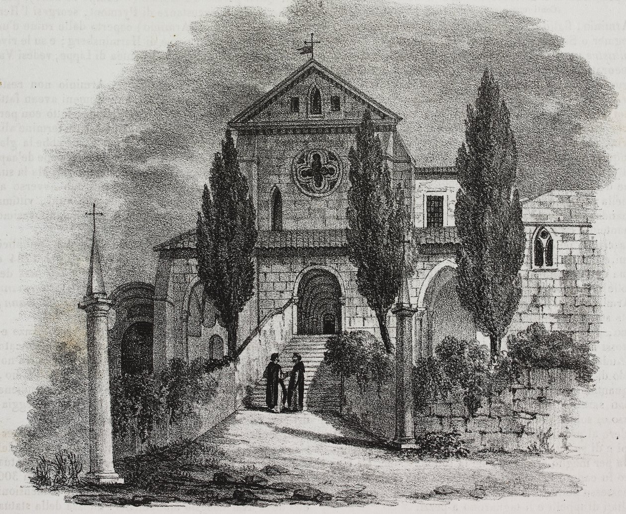 Casamari apátság, Veroli, Lazio, Olaszország, Salvatore Puglia litográfiája, Poliorama Pittoresco, 47. szám, július 1. alkotó: Salvatore Puglia