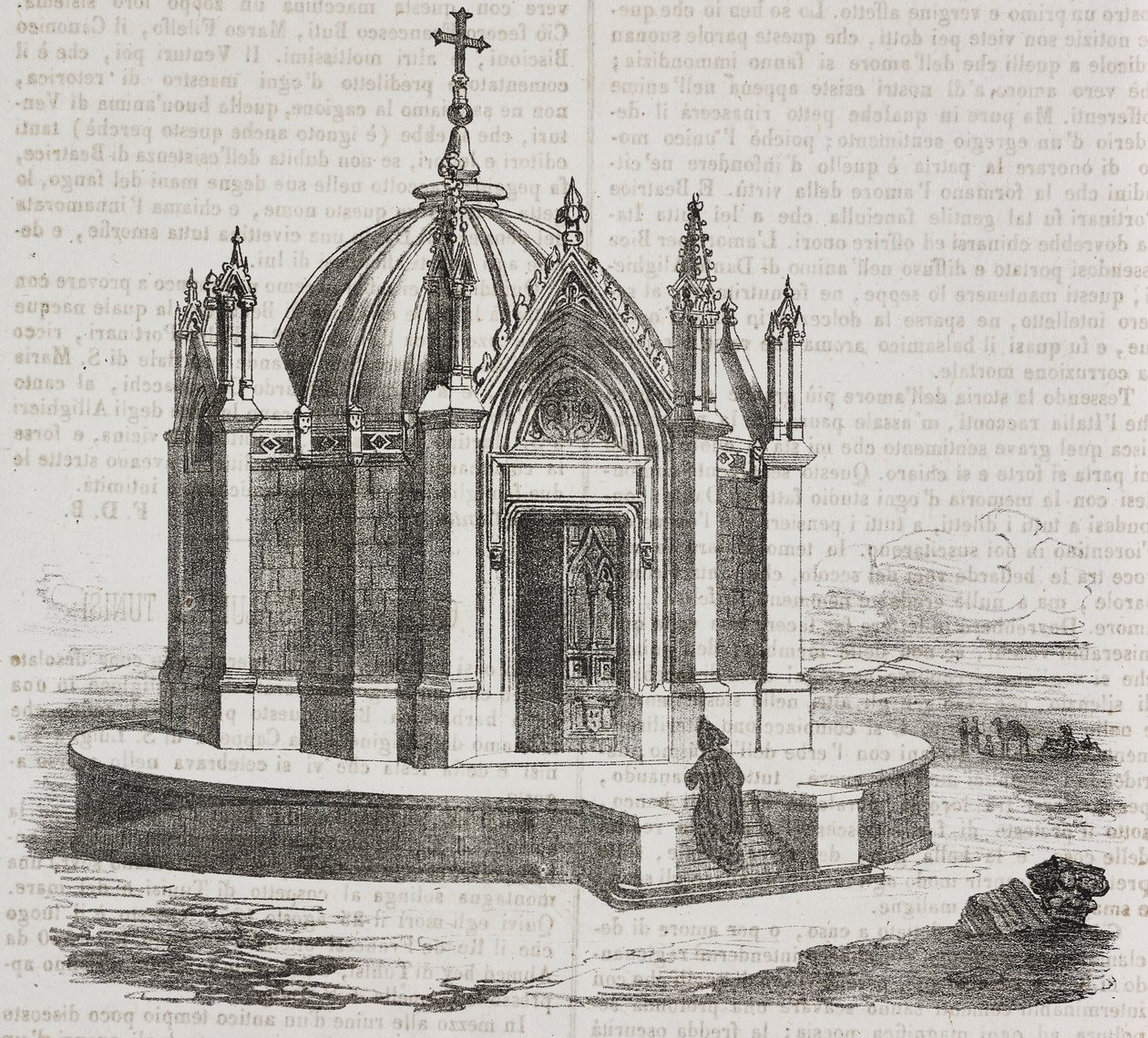 Szent Lajos-kápolna Tuniszban, Tunéziában, Salvatore Puglia litográfiája a Poliorama Pittoresco-ból, n. 38, április 27. alkotó: Salvatore Puglia