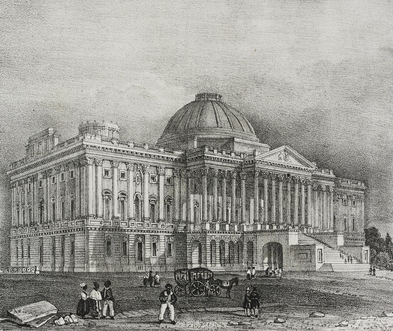 A Capitolium épületének homlokzata Washingtonban, Amerikai Egyesült Államok, Salvatore Puglia litográfiája a Poliorama Pittorescoból, 42. szám, május 28. alkotó: Salvatore Puglia