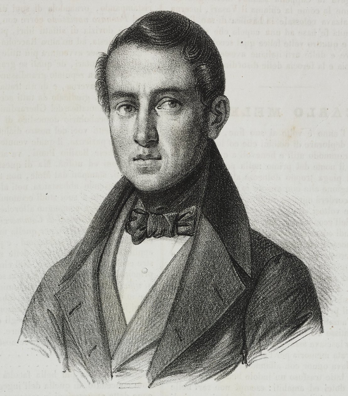 Carlo Mele (1792-1841) portréja, Salvatore Puglia litográfiája a Poliorama Pittorescoból, november 20., 15. alkotó: Salvatore Puglia