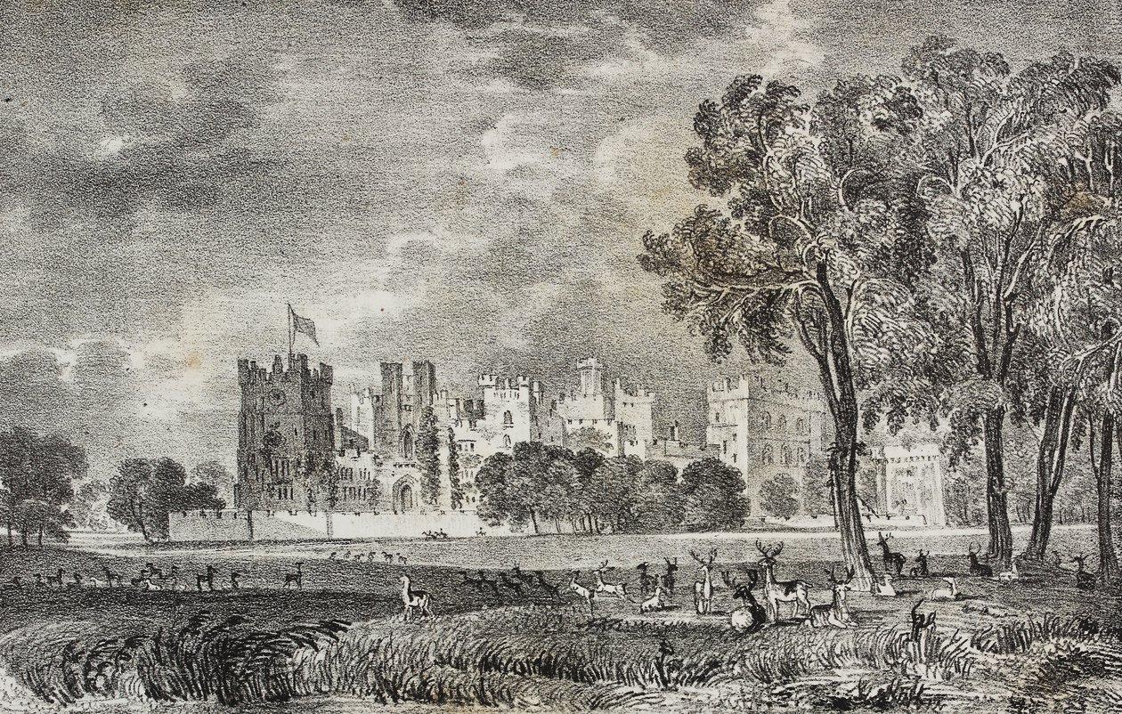 Raby Castle, Durham, Anglia, Egyesült Királyság, Salvatore Puglia litográfiája a Poliorama Pittorescoból, 42. szám, május 27. alkotó: Salvatore Puglia