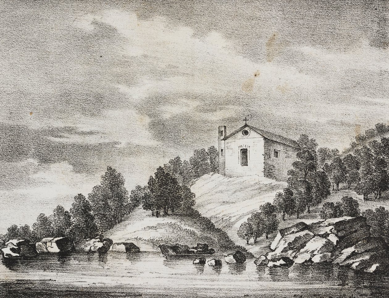 Peschici szentélye, Puglia, Olaszország, Salvatore Puglia litográfiája, Poliorama Pittoresco, 51. szám, július 27. alkotó: Salvatore Puglia