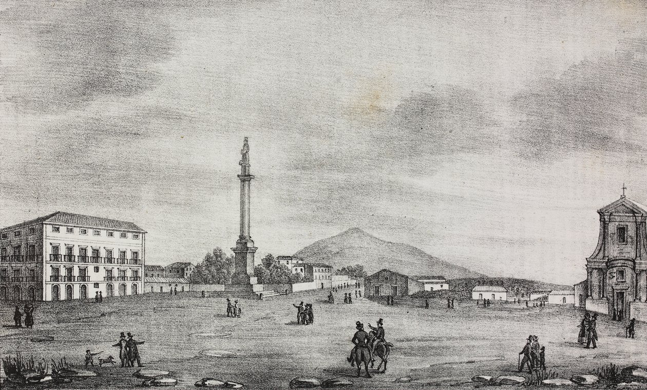 Szobrok tere Cataniában, Szicíliában, Olaszországban, Salvatore Puglia litográfiája a Poliorama Pittorescoból, n. 15, november 19. alkotó: Salvatore Puglia