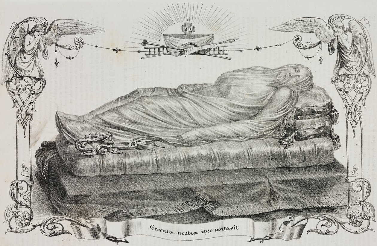 Giuseppe Sanmartino (körülbelül 1720-1793), Cappella Sansevero, Nápoly, Campania, Olaszország, Salvatore Puglia litográfiája, Giuseppe Sanmartino (körülbelül 1720-1793), n. 33, március 26. alkotó: Salvatore Puglia