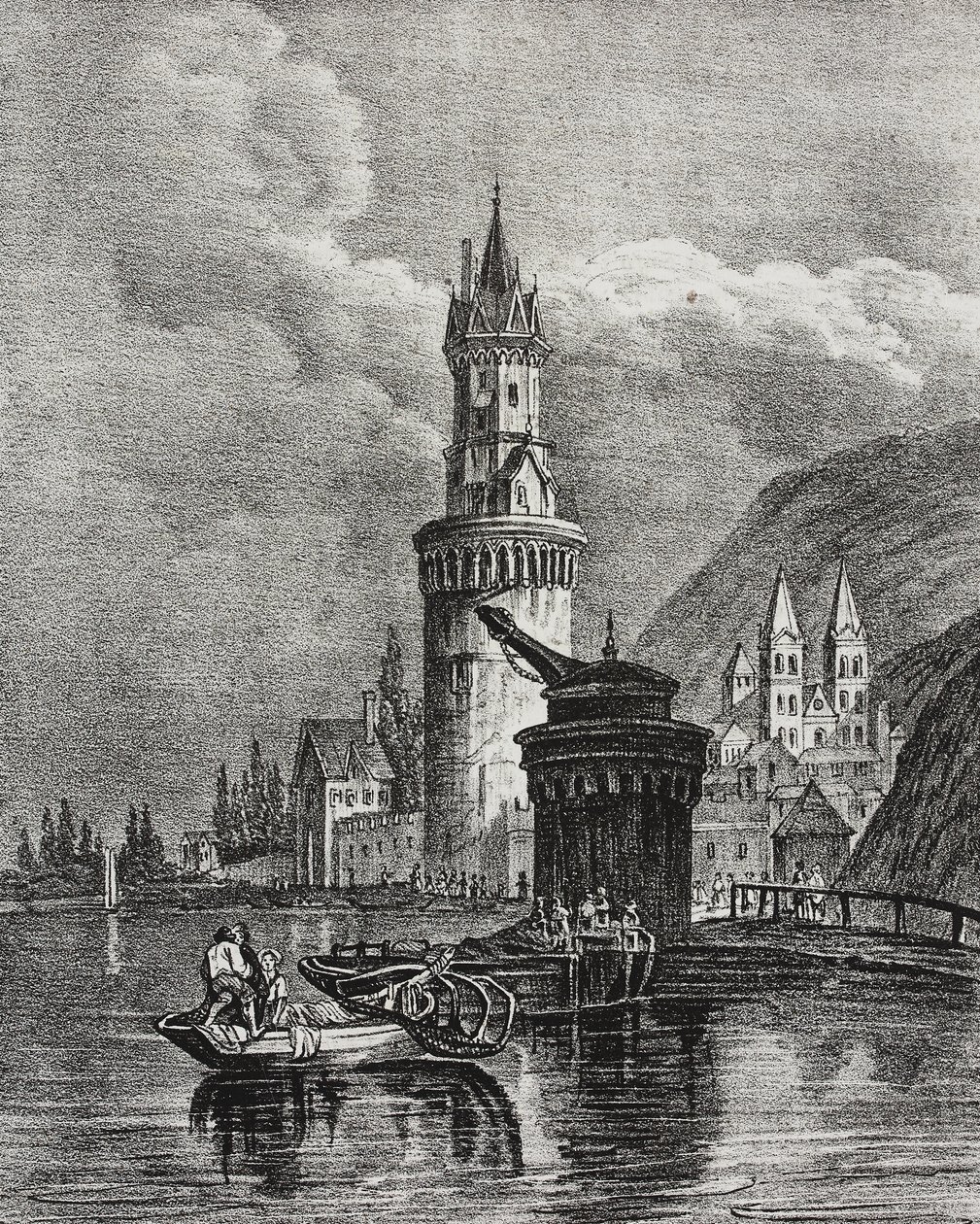 Andernach (Németország) látképe, Salvatore Puglia litográfiája, Poliorama Pittoresco, 45. szám, június 17. alkotó: Salvatore Puglia