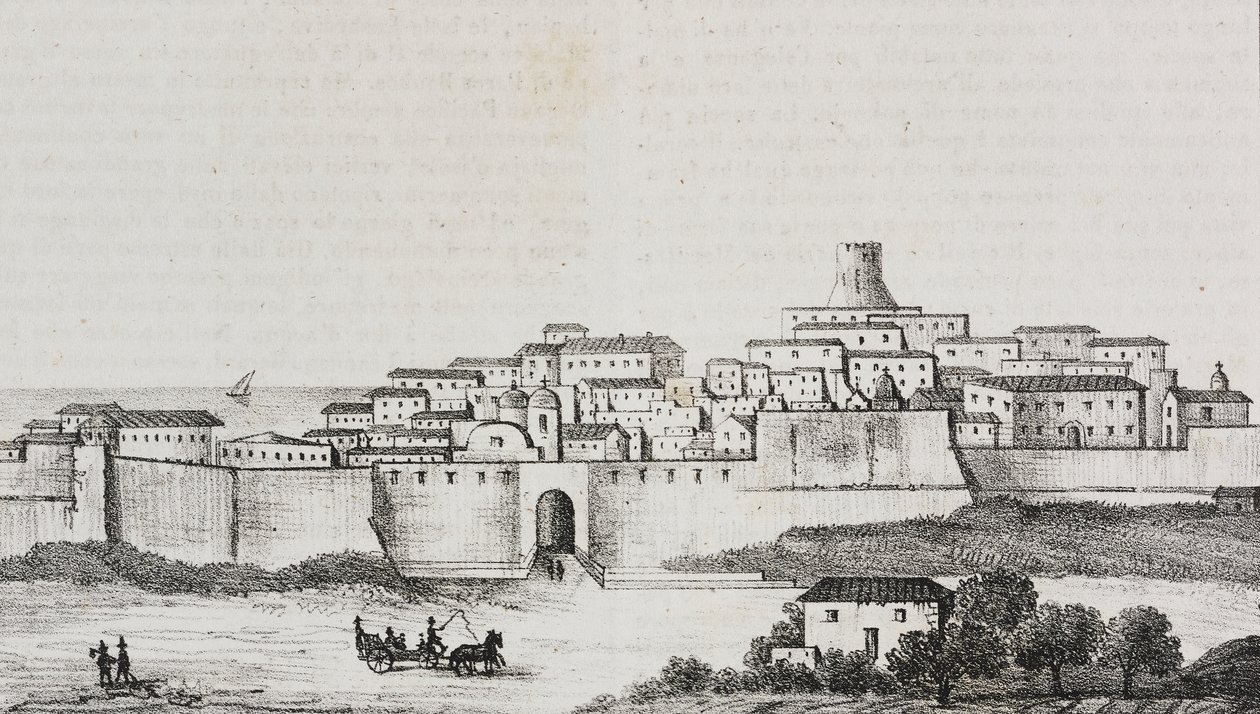 Crotone, Calabria, Olaszország, Salvatore Puglia litográfiája a Poliorama Pittorescoból, n 12, október 26. alkotó: Salvatore Puglia