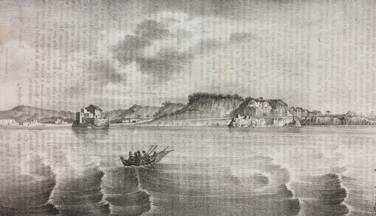 Posillipo kilátása a Coroglio útról, Campania, Olaszország, Salvatore Puglia litográfiája a Poliorama Pittorescoból, március 2. 30. alkotó: Salvatore Puglia