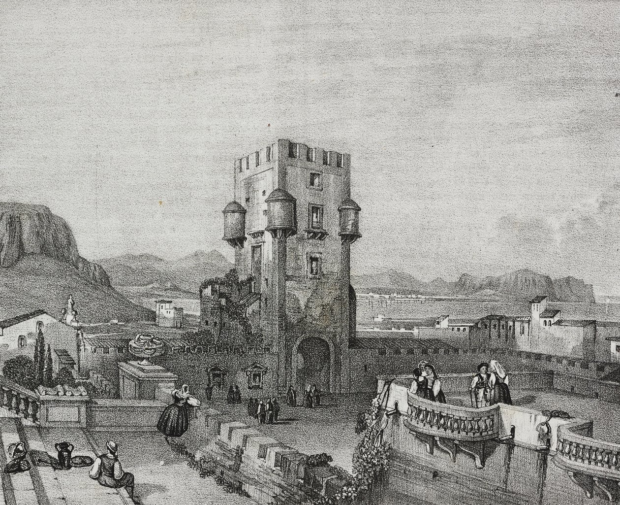 Butera herceg villája Bagheriában, Palermóban, Szicíliában, Salvatore Puglia litográfiája a Poliorama Pittorescoból, augusztus 28., 3. alkotó: Salvatore Puglia