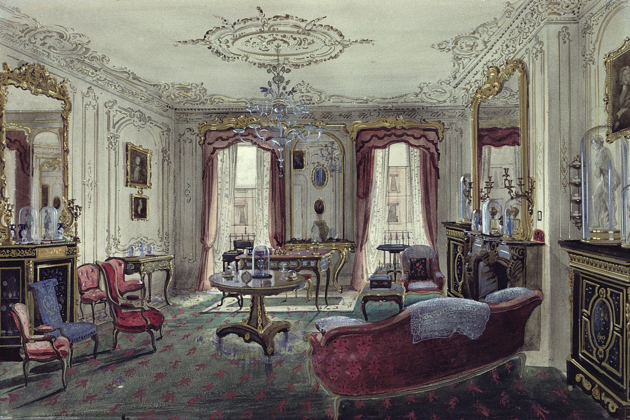Városi házban lévő szalon belseje, 19. század (akvarell) alkotó: Samuel A. Rayner