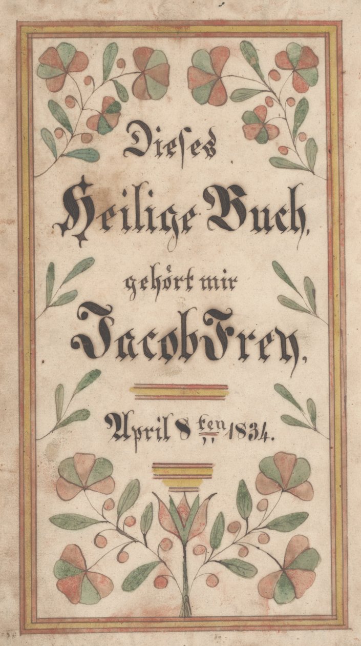 Jacob Frey könyvjelzője, 1834 (tinta és színes papír) alkotó: Samuel Bentz