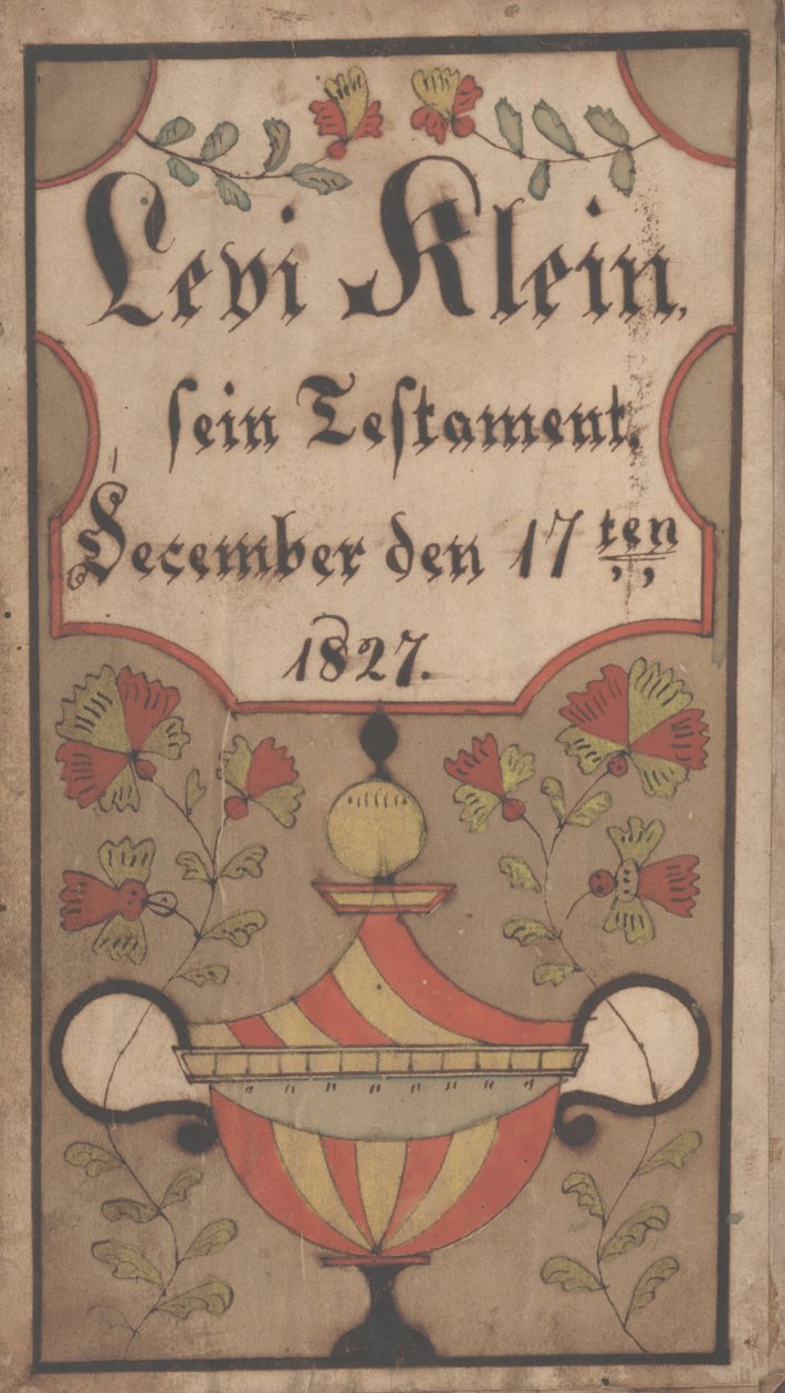 Levi Klein könyvtáblája, 1834-es tinta és színes papíron alkotó: Samuel Bentz