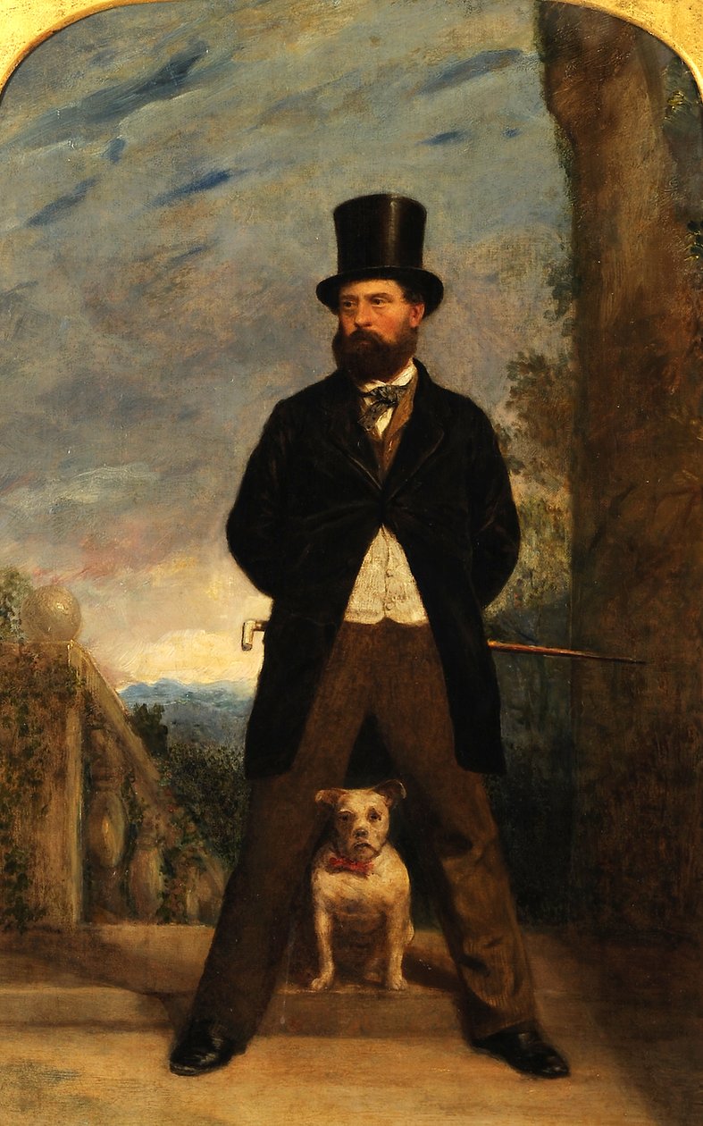 Önarckép kutyájával, Madame Sacchival, 1866 körül alkotó: Samuel Bough