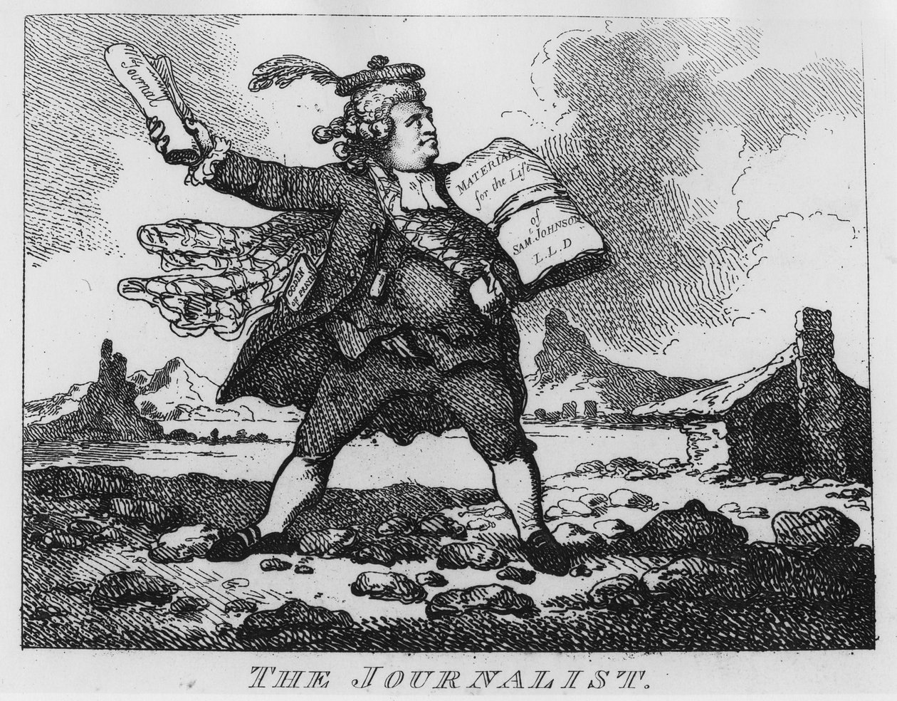 Az újságíró, „Boswell festői szépségei, az első rész”, Thomas Rowlandson metszet, 1786 alkotó: Samuel Collings