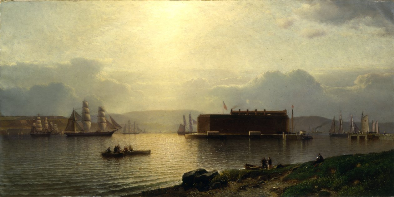 The Narrows és Fort Lafayette, Kikötőbe érkező hajók, New York-i kikötő, 1868 alkotó: Samuel Colman