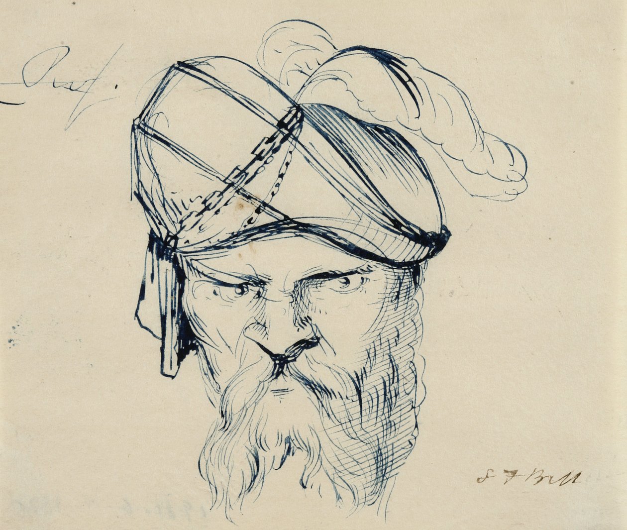 Férfi tollas turbánt viselő, 1840-42 (toll és kék tinta krémszínű szőtt papíron) alkotó: Samuel Finley Breese Morse