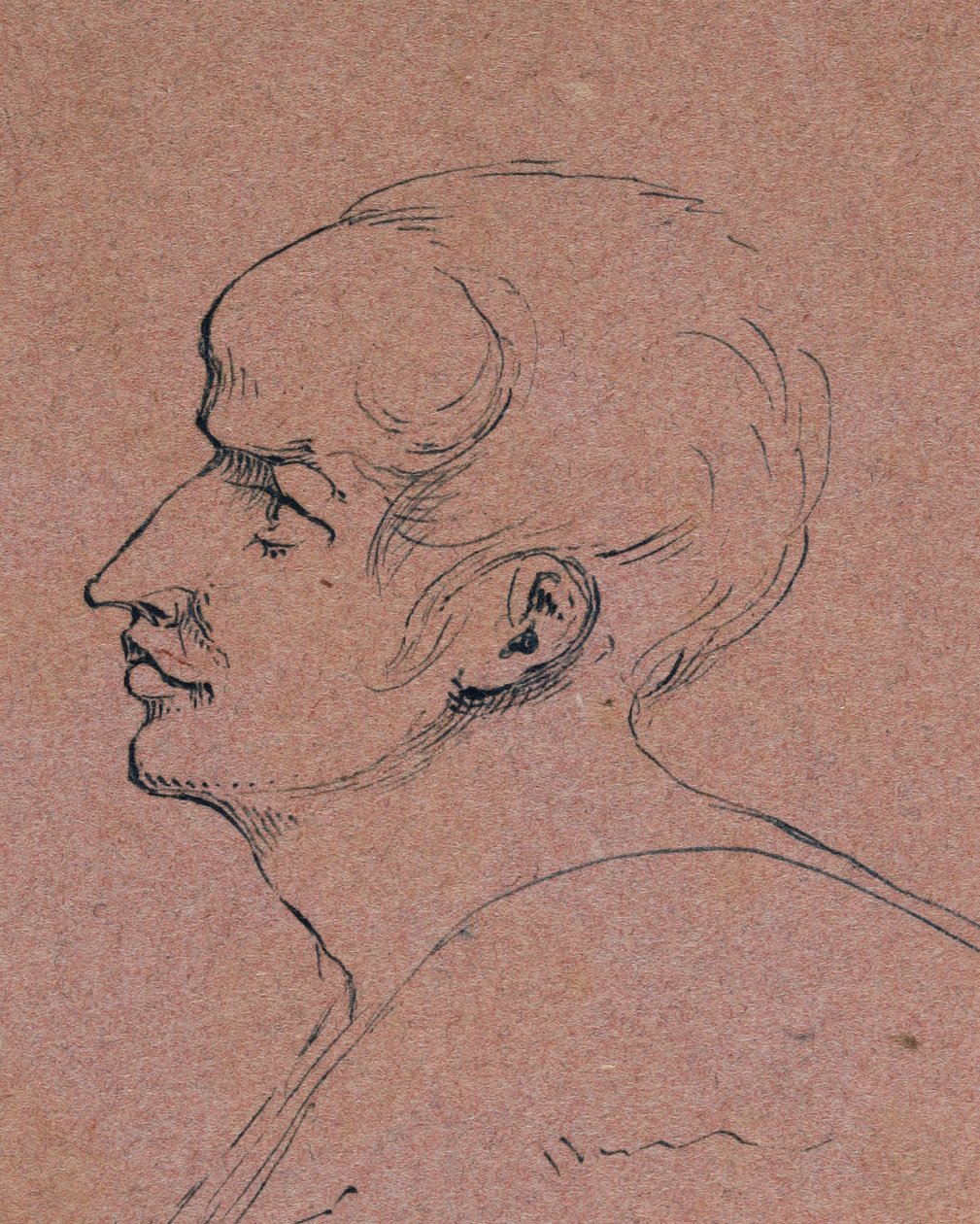 Egy férfi profilja, 1840 (toll és kék tinta rózsaszín szőtt papíron) alkotó: Samuel Finley Breese Morse