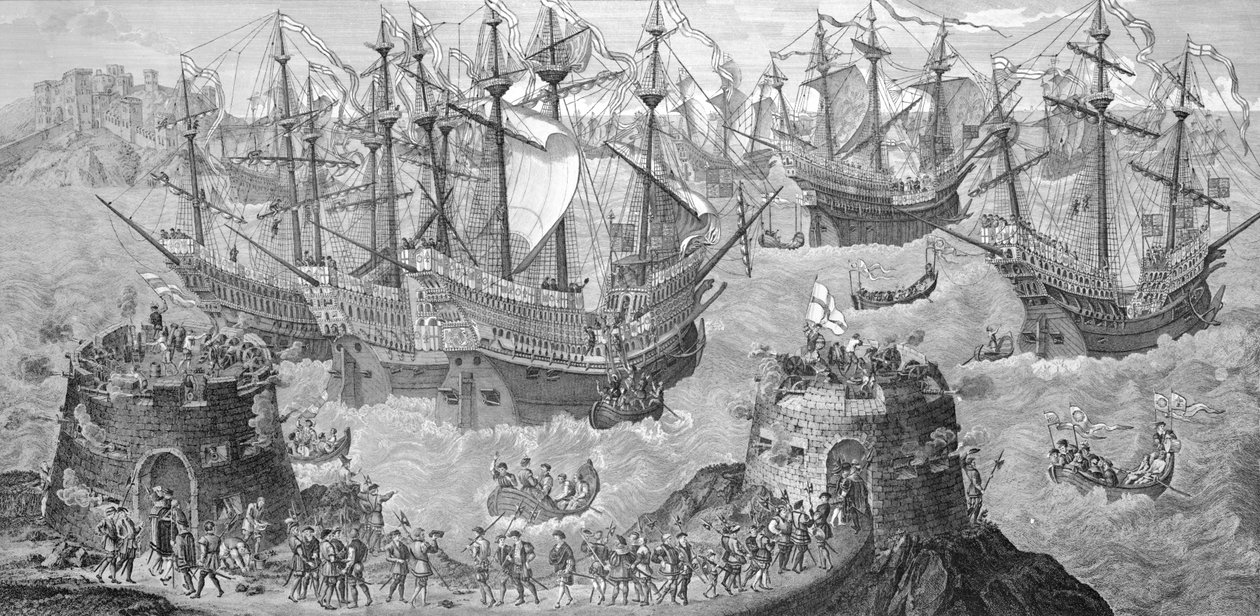 VIII. Henrik (1491-1547) behajózása Doverben, 1520. május 31., I. Ferenc francia királlyal (1494-1547) készített interjú előkészítése. 1781-ben, metszett James Basire (bundw fotó alkotó: Samuel Hieronymous Grimm