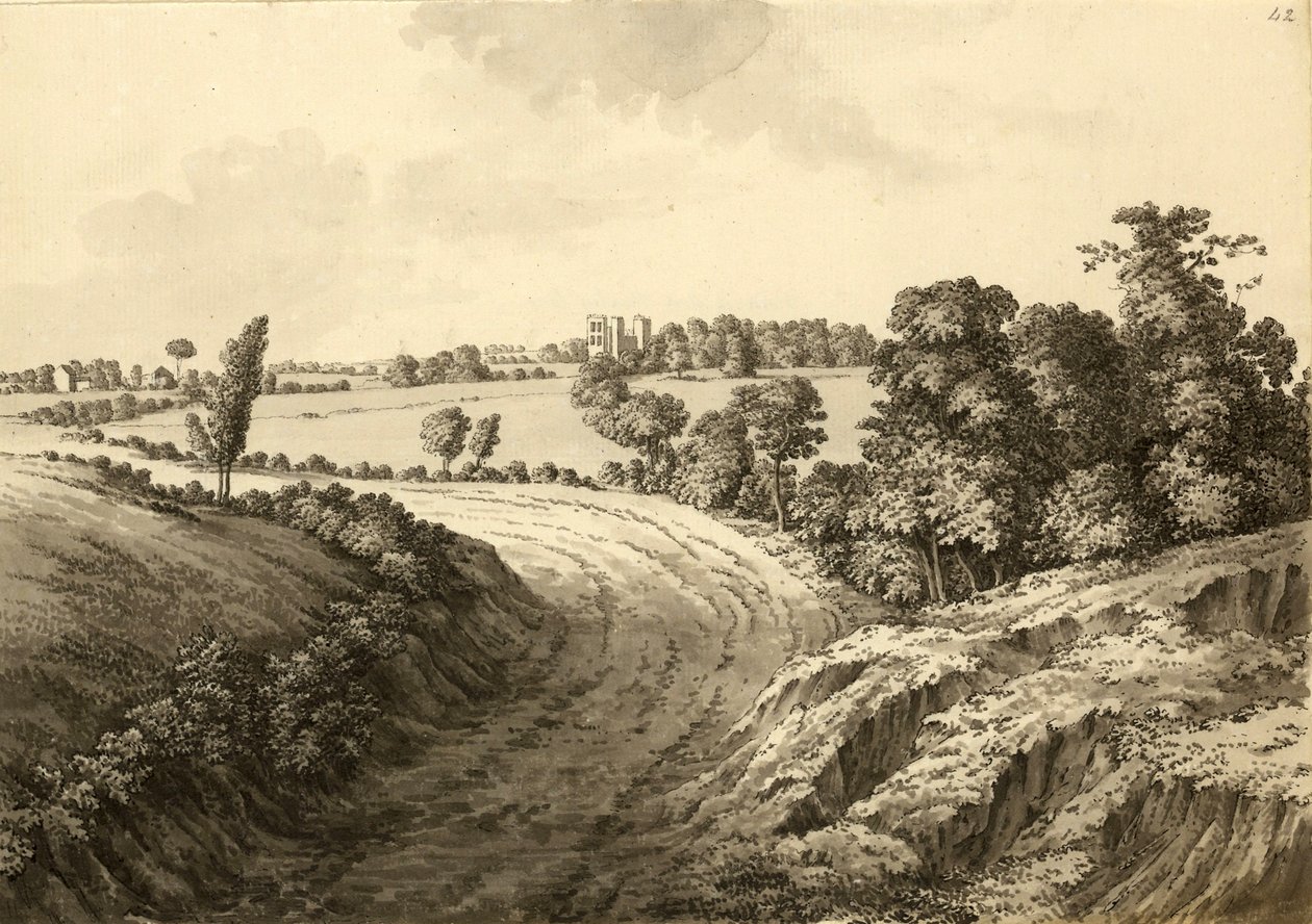 Hardwick Hall a Thakley Lane -től Derbyshire -ben alkotó: Samuel Hieronymous Grimm