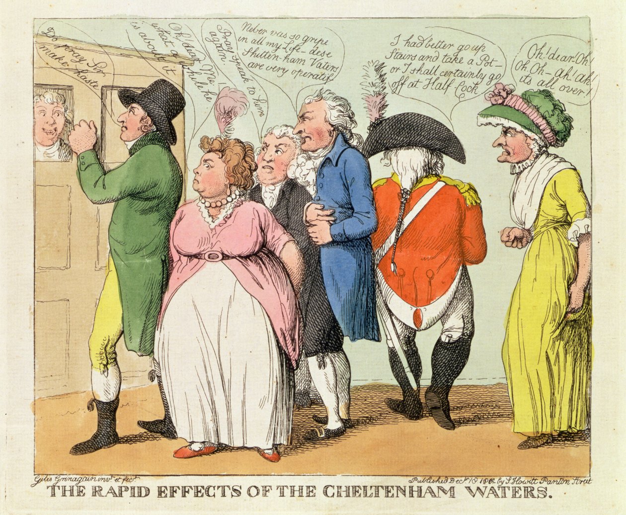 The Rapid Effects of the Cheltenham Waters, 1818 (kézzel színezett metszet) alkotó: Samuel Howitt