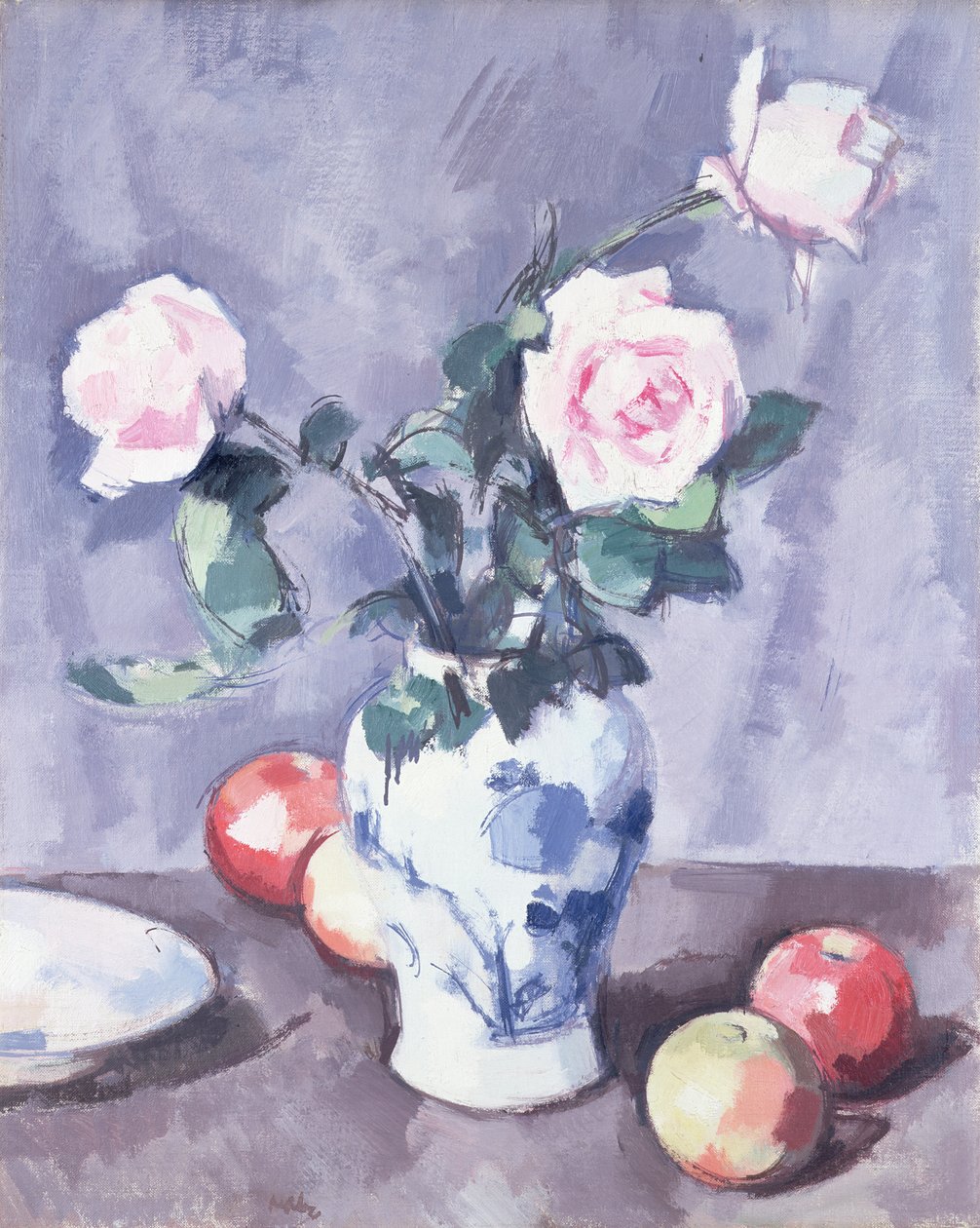 Rózsák csendélete kék-fehér vázában alkotó: Samuel John Peploe