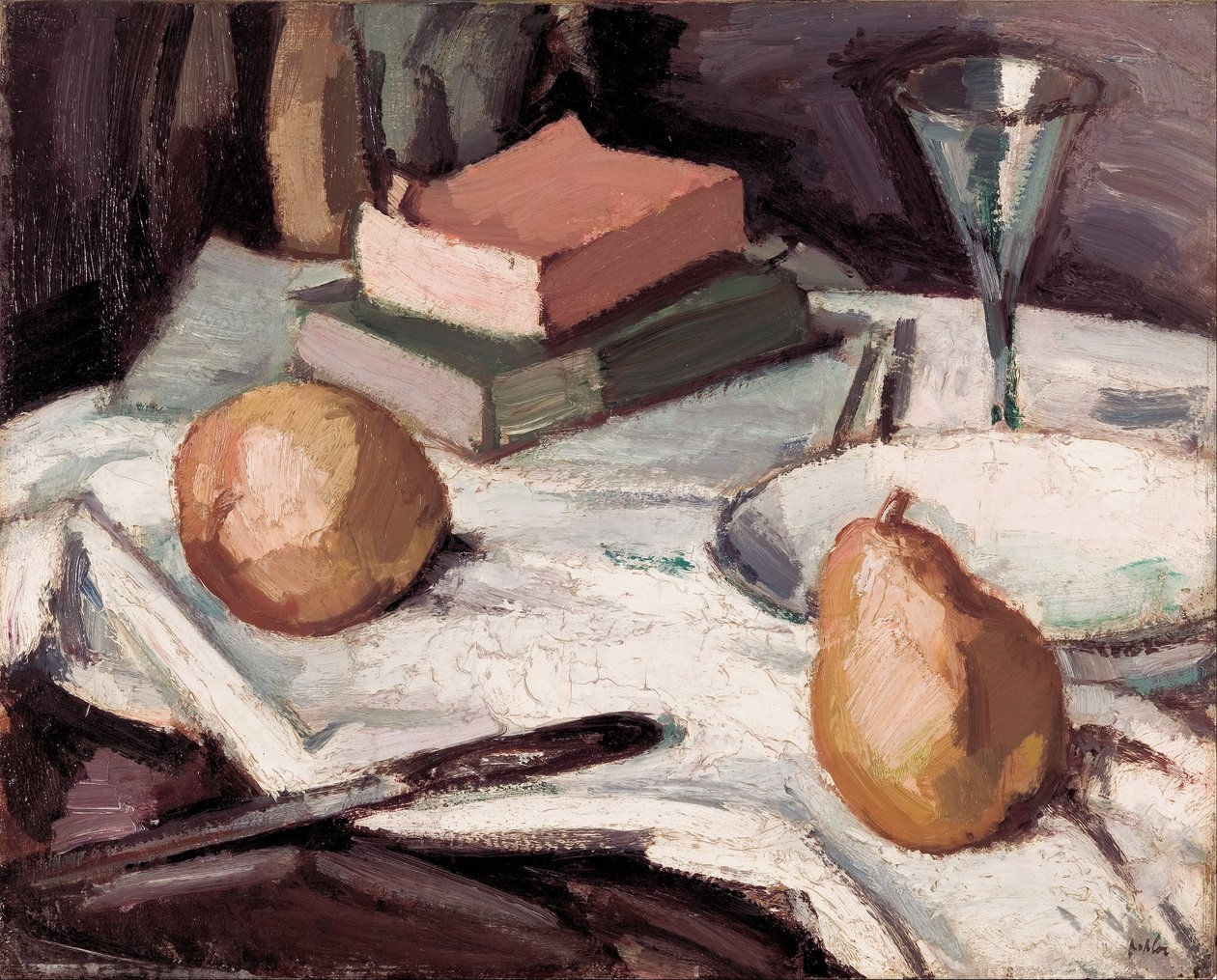 Csendélet körtével és borospohárral alkotó: Samuel John Peploe
