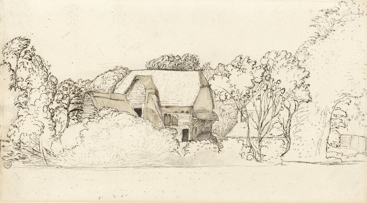 Egy ősi pajta Shorehamban (toll és tinta, valamint szürke és barna mosás grafit felett a papíron) alkotó: Samuel Palmer