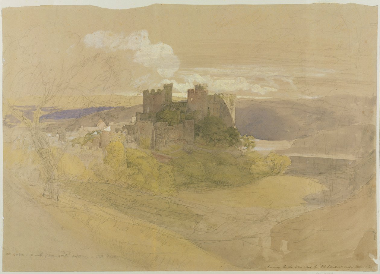 Conway kastély (grafit, wc és gouache, kártyára ragasztott papíron) alkotó: Samuel Palmer