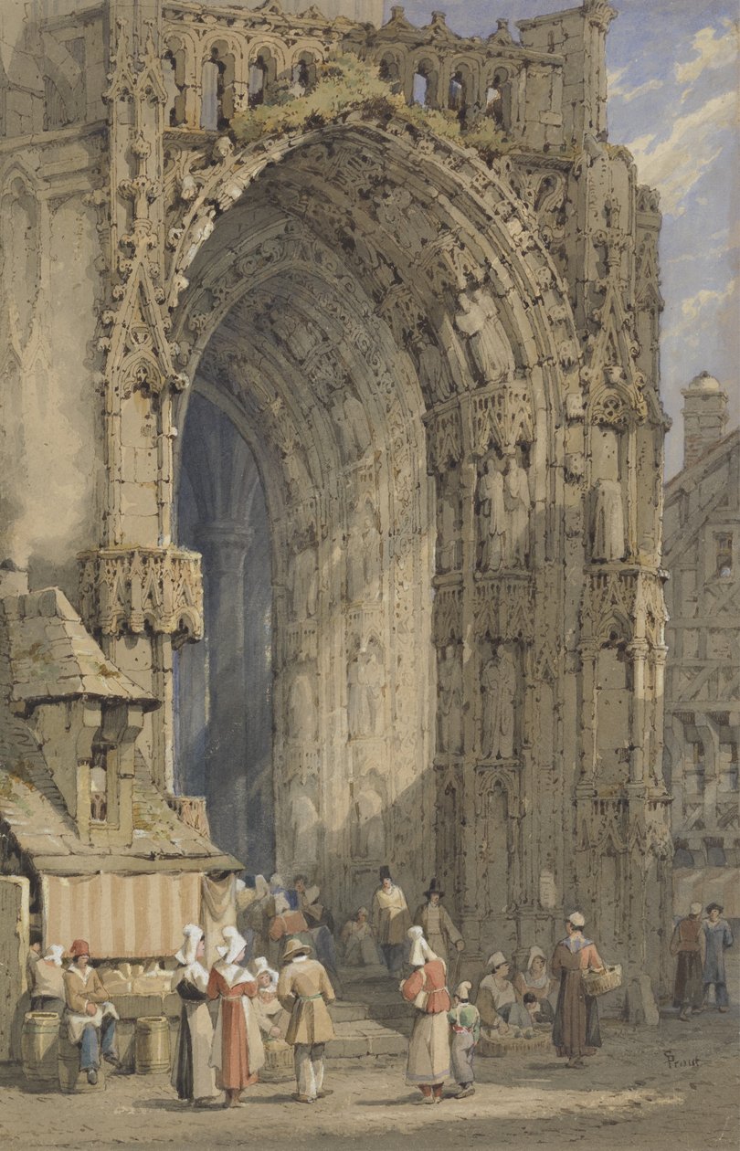 The Porch, Rheims Cathedral, 1840 körül (wc, gouache és tinta papíron) alkotó: Samuel Prout