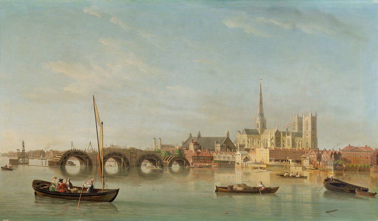 A Westminster Bridge épülete a Westminster Abbey képzeletbeli kilátásával, 1742 körül alkotó: Samuel Scott