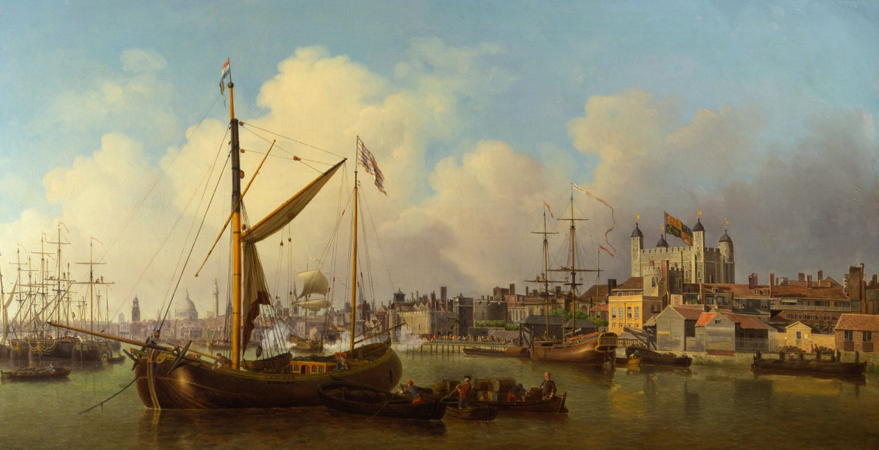 A Temze és a londoni torony Állítólag a királyok születésnapján alkotó: Samuel Scott